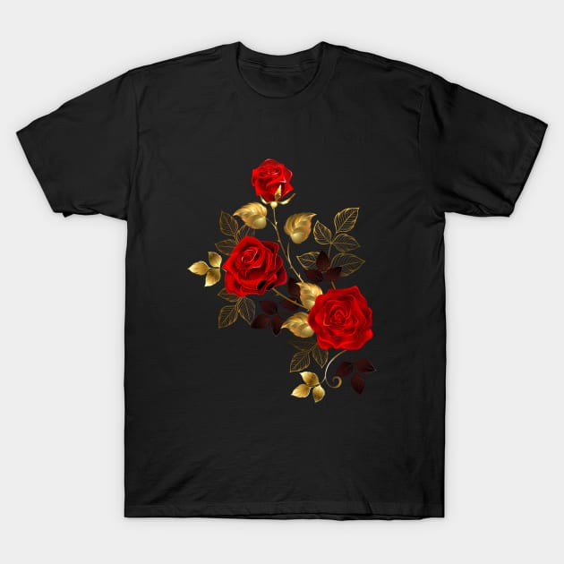 red gold rose flowers T-Shirt by Blackmoon9